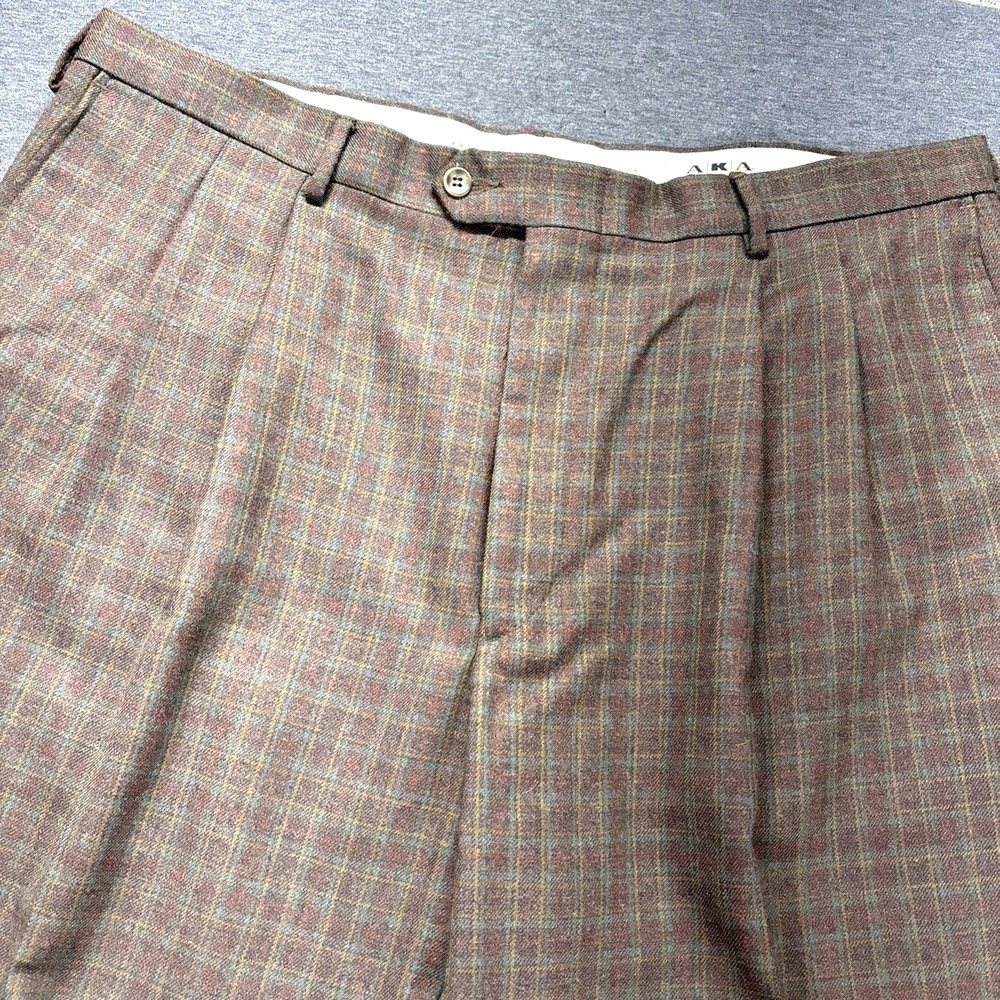 Eddie Bauer Pants Mens 40x30 Brown Wool Plaid Pleated Cuffed Trousers Office